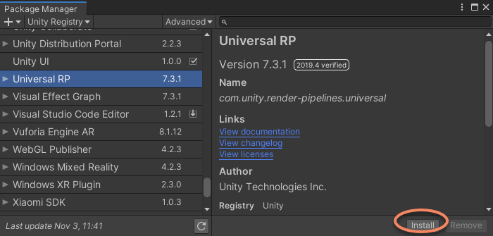 Universal Render Pipeline URP Configuration EasyAR Sense Unity